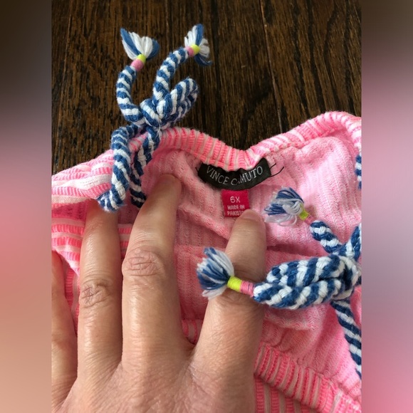 Vince Camuto Girls 6X Woven Cotton Pink/White Striped Halter Ruffled Hem Dress - Picture 4 of 9